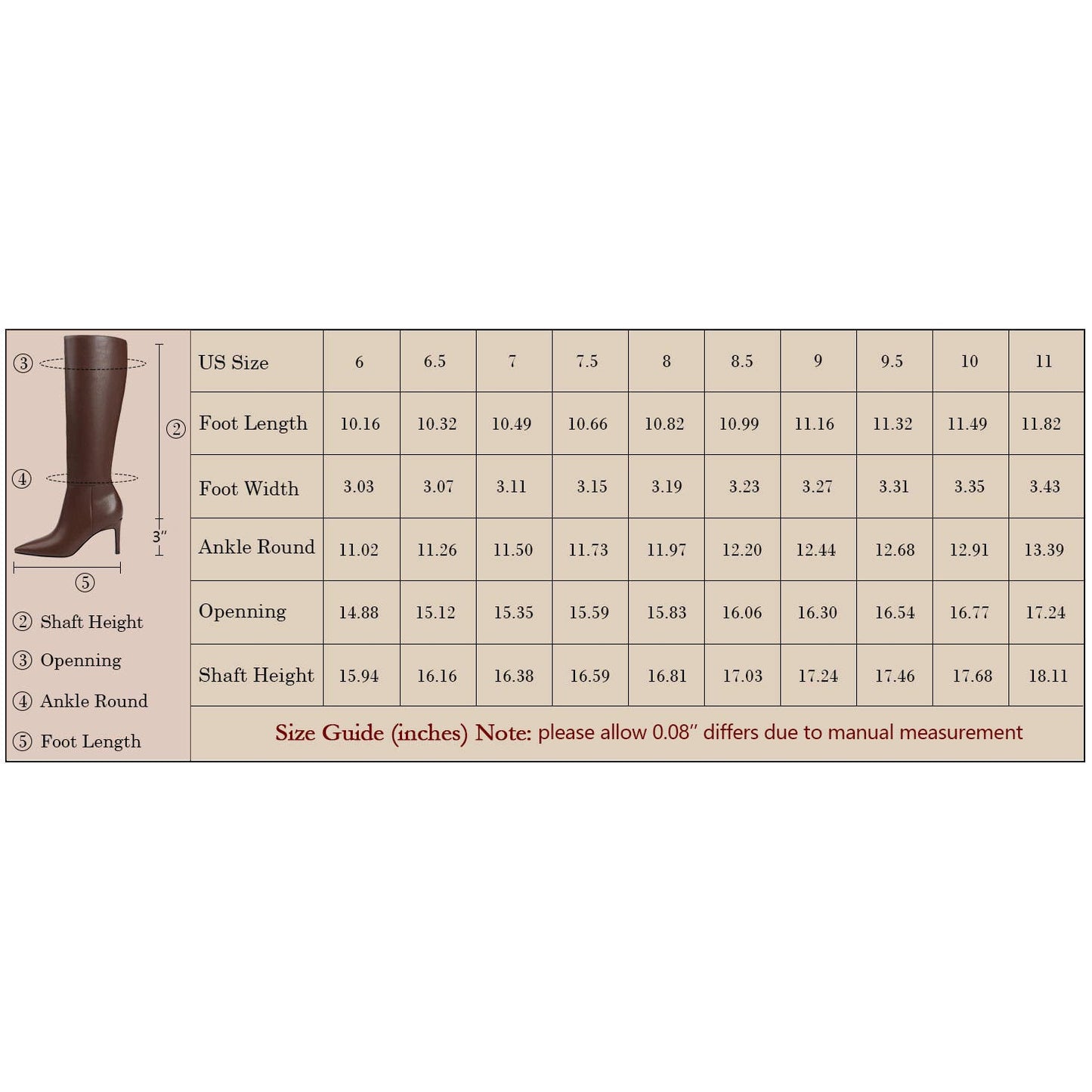 Knee High Boots Pointed Toe Tall Boots 3" Stiletto High Heel Long Side Zipper, 8