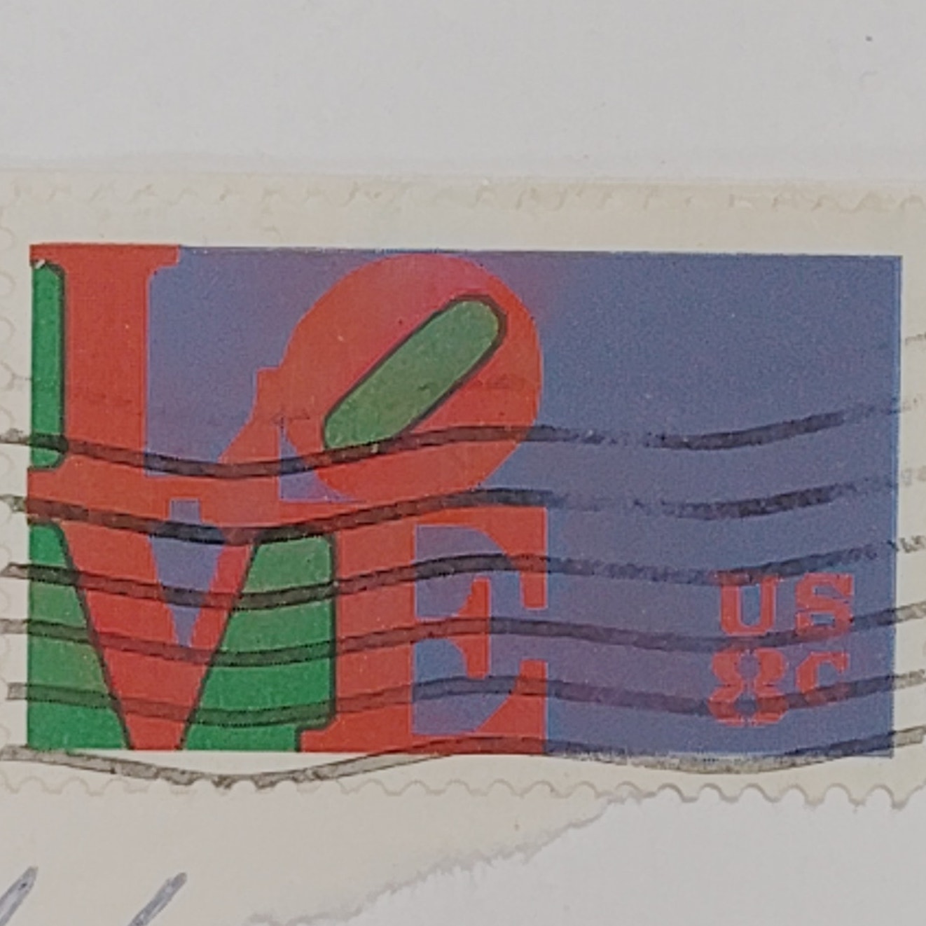 1973 8¢ LOVE Stamp, Robert Indiana Design, Used, Tilted ‘O’ – Scott #1475