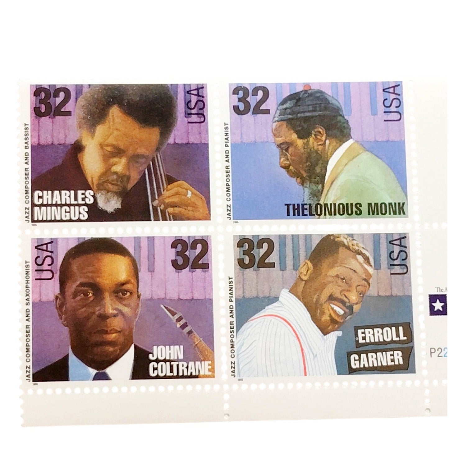 Block of 4 – 1995 USA 32¢ Jazz Musicians MNH Scott 2989–2992 Plate Block