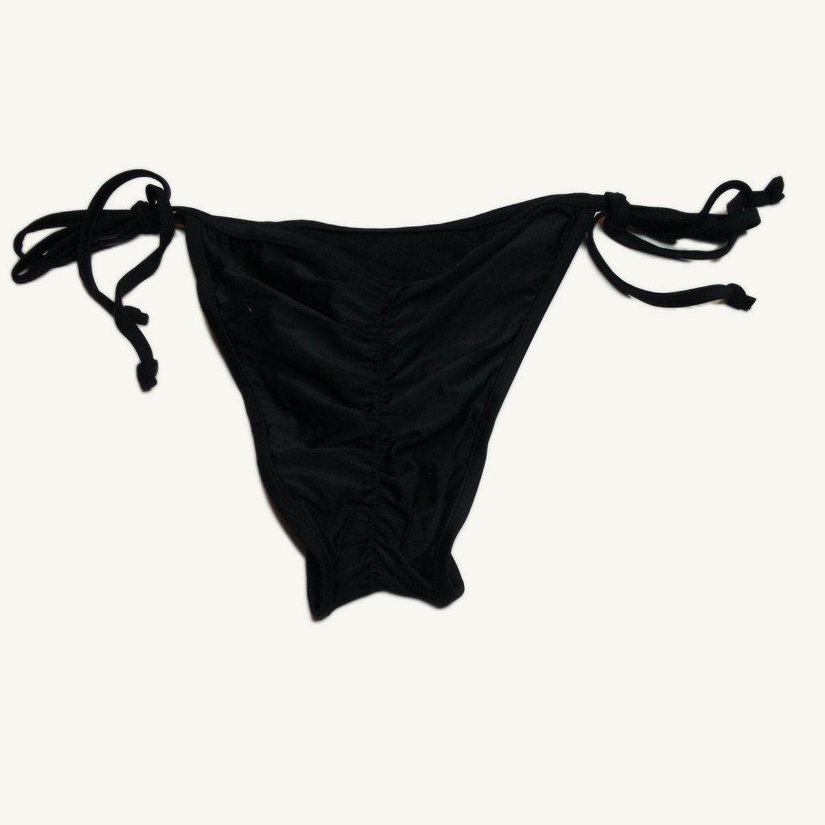 Black Side Tie Bikini Bottoms Swimwear - Adjustable Waist - Women's Size L