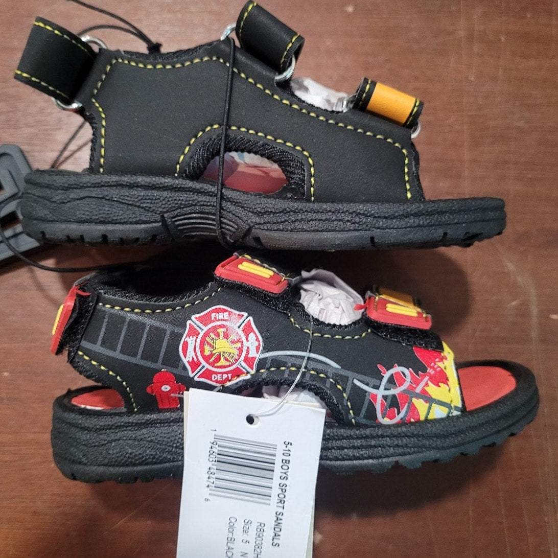 Rugged Bear Kids’ Black/Red Fire Dept. Sport Sandals, Water-Ready Size 5 Toddler