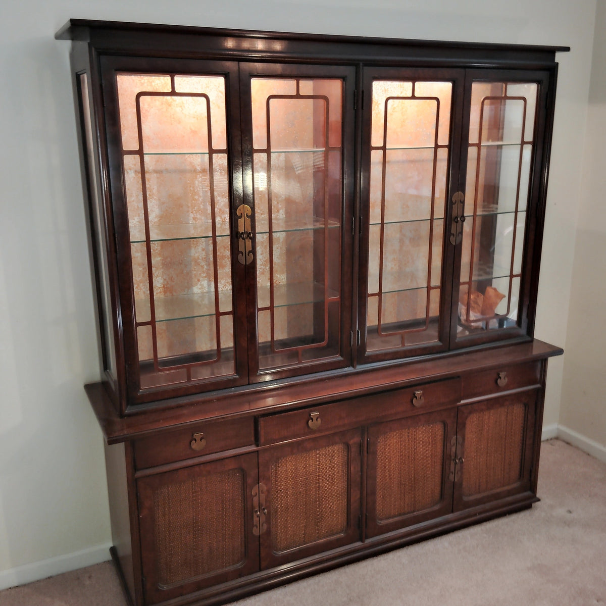 LOCAL PICKUP ONLY- 1960's Dark Wood Dining Set - Table, 6 Chairs & China Cabinet