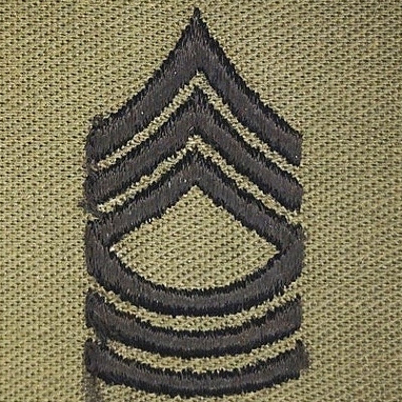 US Army Master Sergeant E‑8 Subdued Rank Patch Pair Black on ODG Twill – Sew‑On