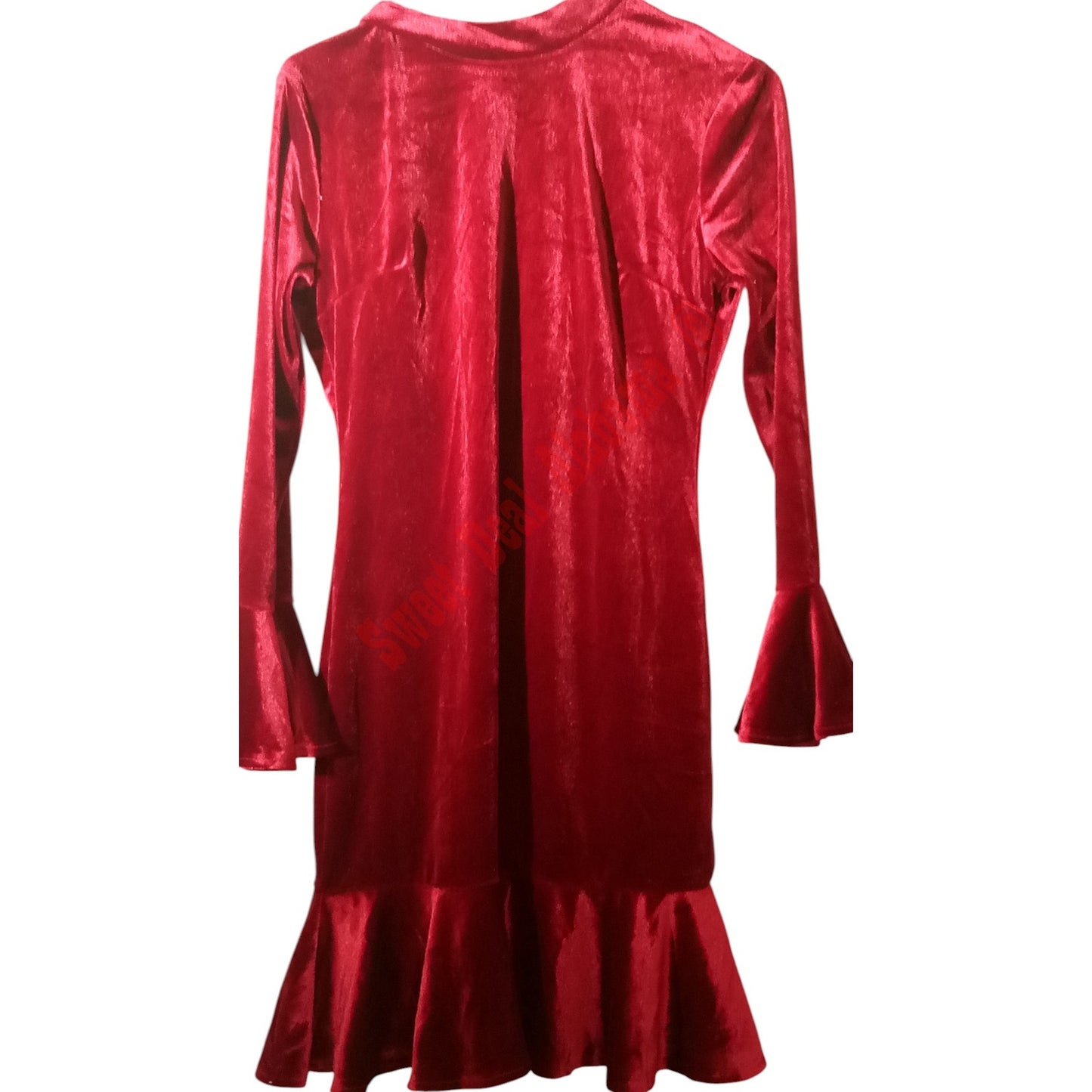 R.Vivimos  Women's Long Sleeve Velvet Ruffled Bodycon Mini Dress, Wine Red, M
