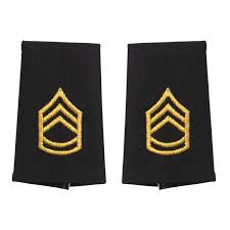 US Army Sergeant First Class E‑7 Shoulder Marks Female Gold on Black Pair