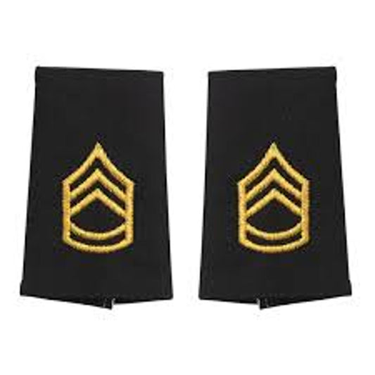 US Army Sergeant First Class E‑7 Shoulder Marks Female Gold on Black Pair