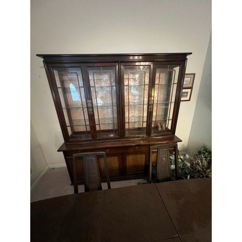 LOCAL PICKUP ONLY- 1960's Dark Wood Dining Set - Table, 6 Chairs & China Cabinet