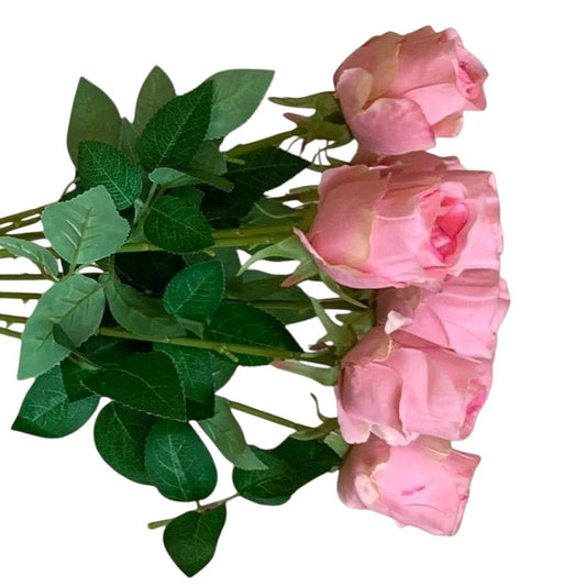 10pcs Pink Roses Artificial Flowers Long Stem – Silk Petals, Realistic Look
