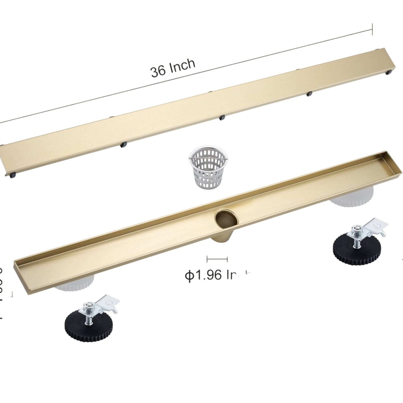 Rainlex 36" Stainless Steel Linear Shower Drain – Tile-in Cover, Brushed Gold