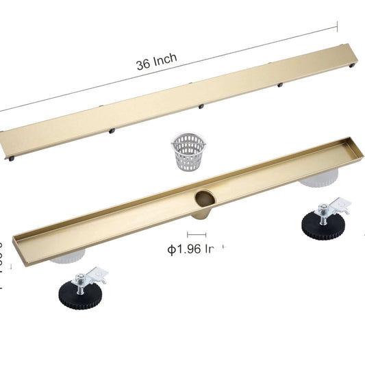 Rainlex 36" Stainless Steel Linear Shower Drain – Tile-in Cover, Brushed Gold