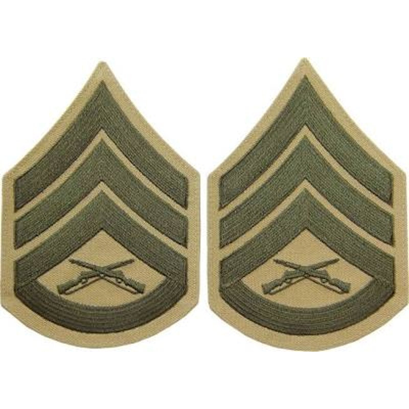 USMC Staff Sergeant E‑6 Chevrons – Green on Khaki – Female – 3‑1/2" H