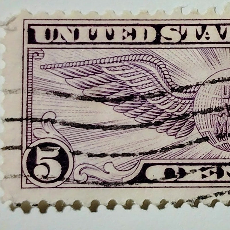 1930 U.S. Airmail 5¢ “Winged Globe” Stamp – Scott C12 – Violet – Used