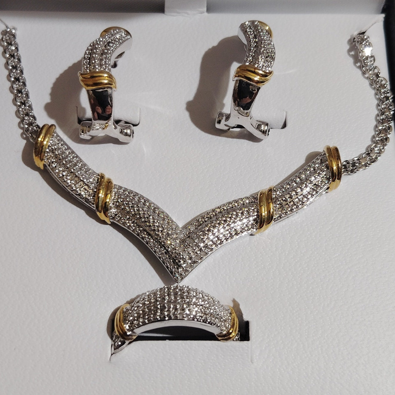 3PC Jewelry Set – 1/5 CTW – 14K Gold Over Brass – Necklace, Earrings, Ring Set