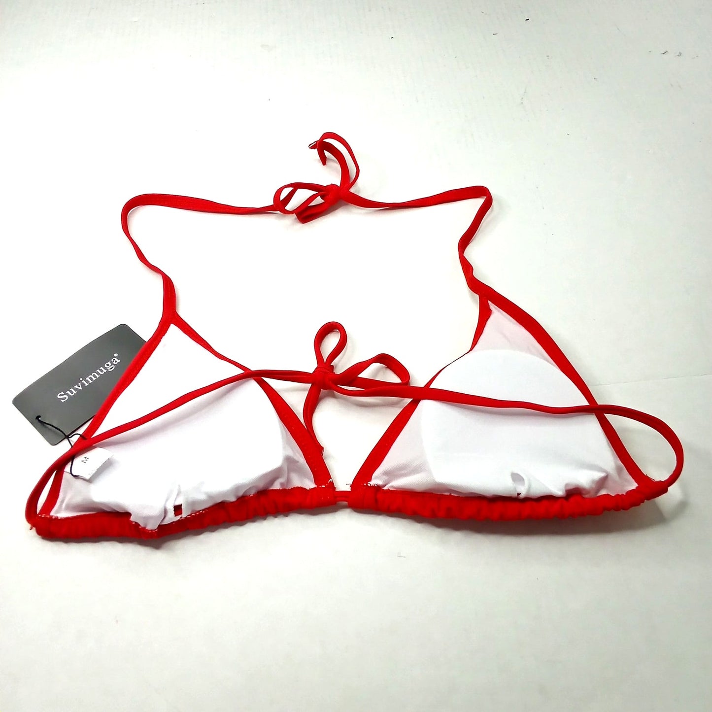 Suvimuga Red Triangle Bikini Top Women’s Medium Halter String Swimwear NWT