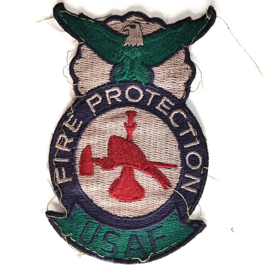 Vintage USAF Fire Protection Embroidered Patch ABU Shield 3‑7/8" × 2‑3/8" Sew‑On
