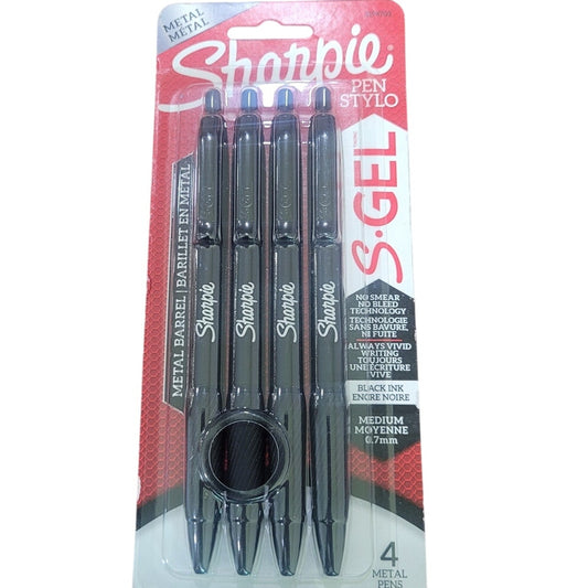 Sharpie S-Gel Pens 0.7mm Metallic Black Ink 4-Pack Metal Barrel