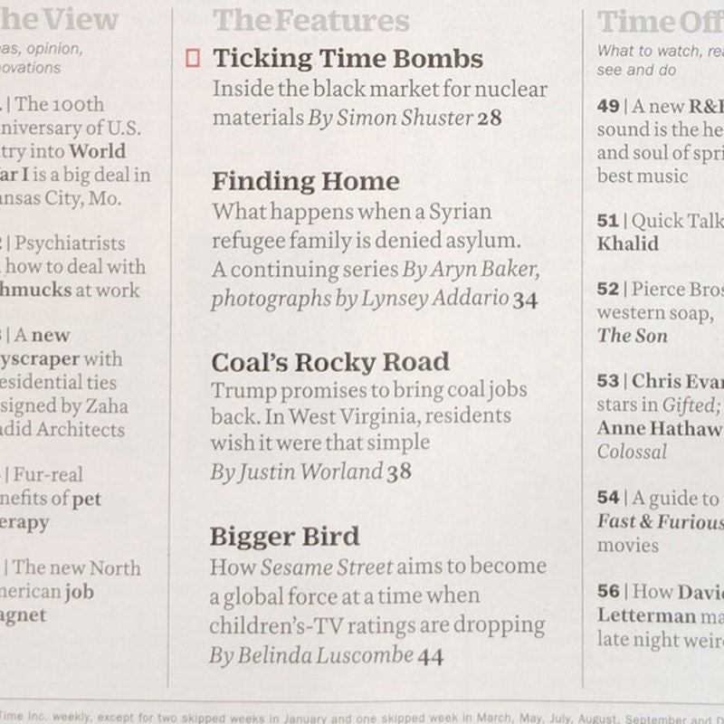 TIME Magazine April 17 2017 Uranium Underworld Vol 189 No 14 - Dirty Bombs