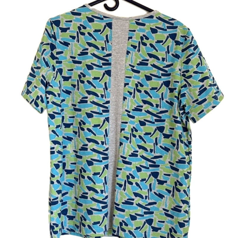 Blair Women's Abstract Geometric Print Short Sleeve Top Size L Green Navy