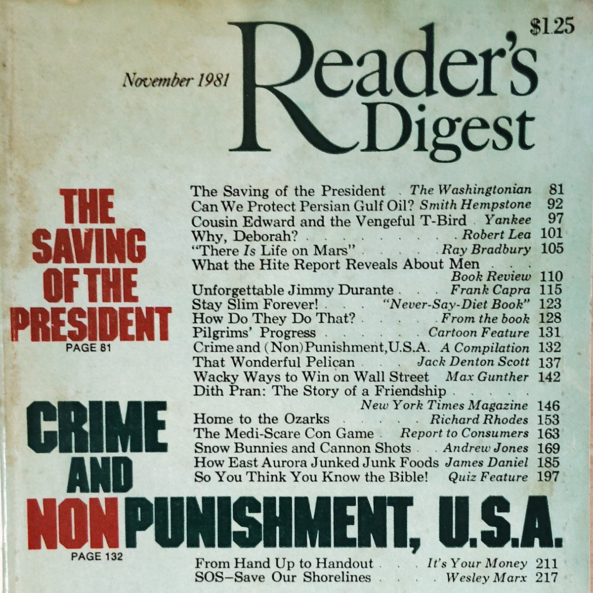 Reader's Digest November 1981 Magazine - The Saving of the President