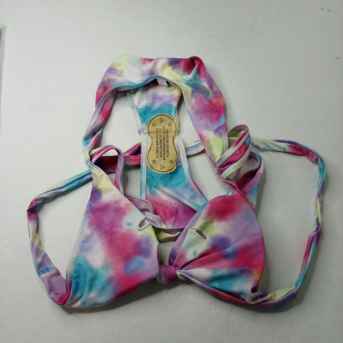 Women's Multicolor Tie-Dye Cut-Out One Piece Swimsuit Size L High Cut Leg