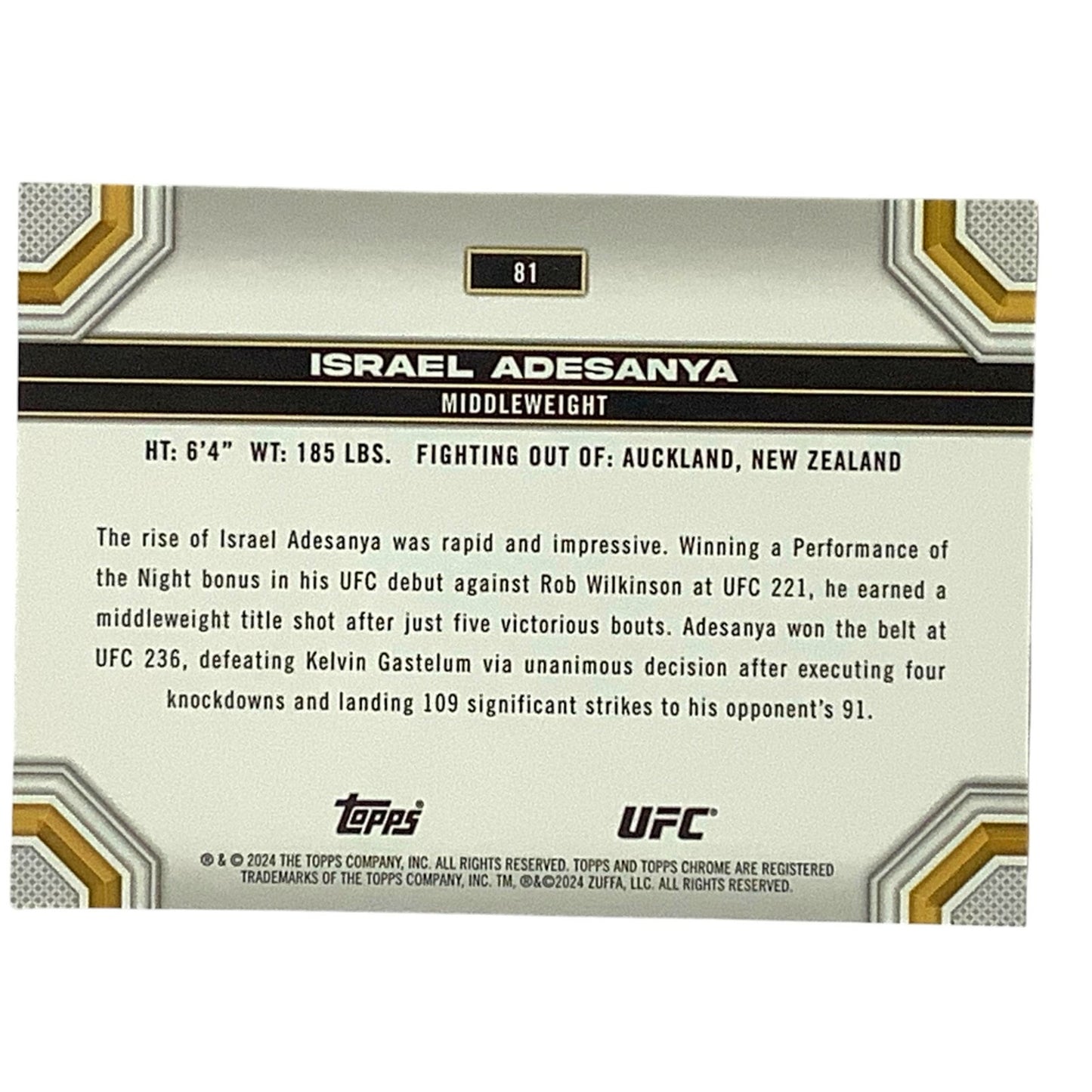 Israel Adesanya, Middleweight, UFC Card 81, 2024 Topps Chrome UFC, NM+