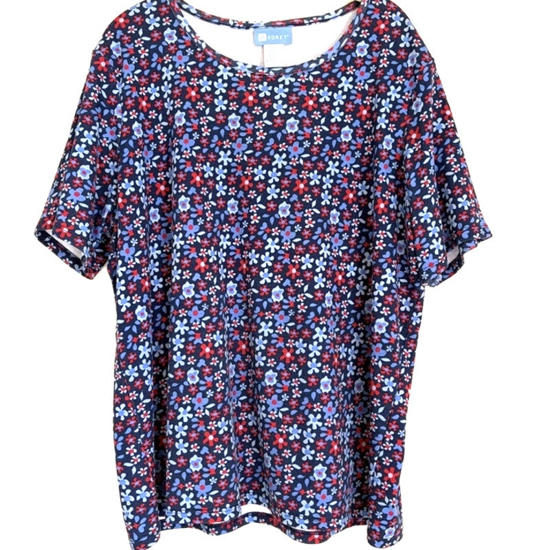 Koret Women's Navy Red Floral Print Short Sleeve Blouse Top Size XL