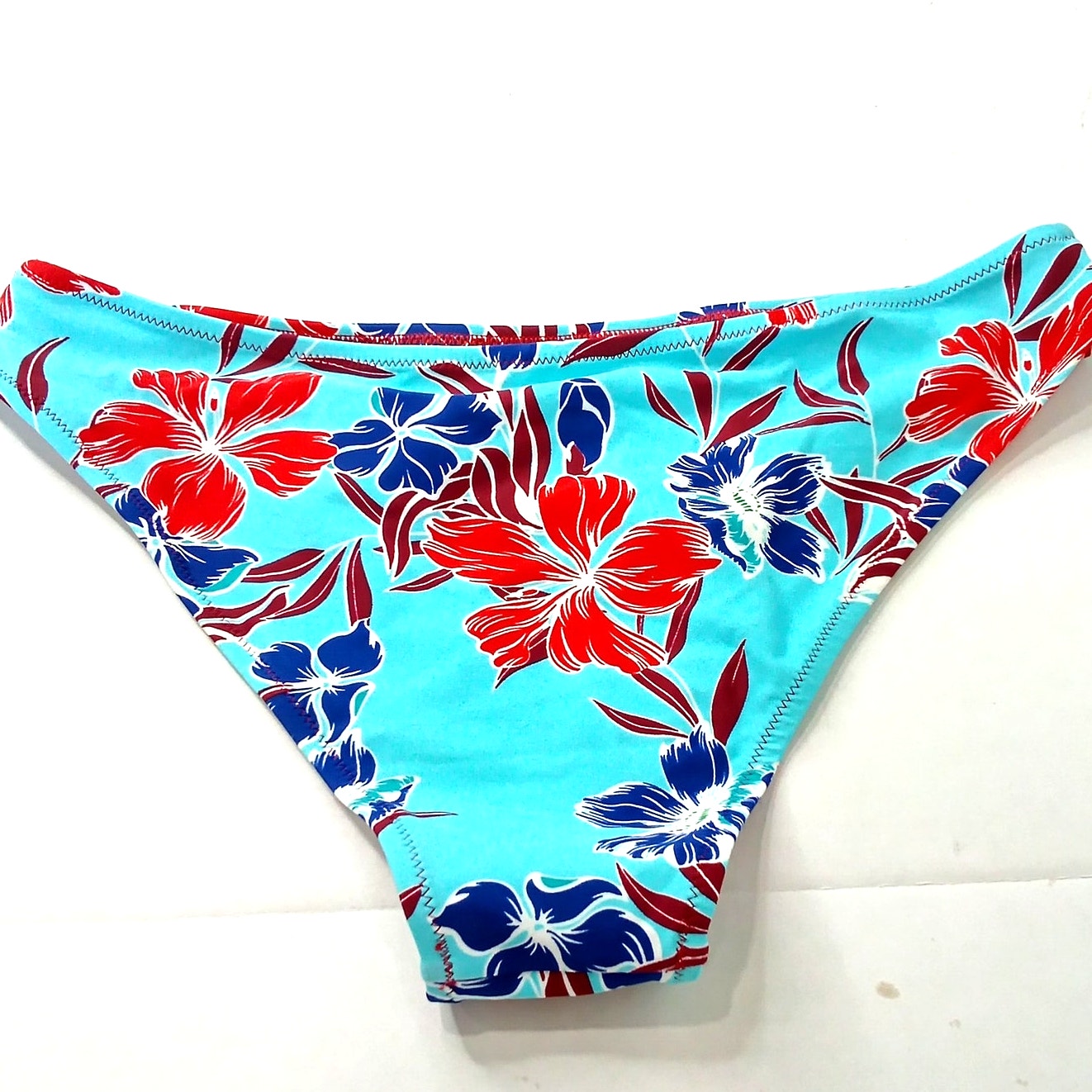 Cupshe Blue Tropical Floral Bikini Bottoms Hibiscus Print Aqua Background Large