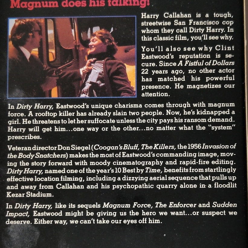 Dirty Harry VHS 1971 Clint Eastwood Full Screen NTSC Warner Bros Action Thriller