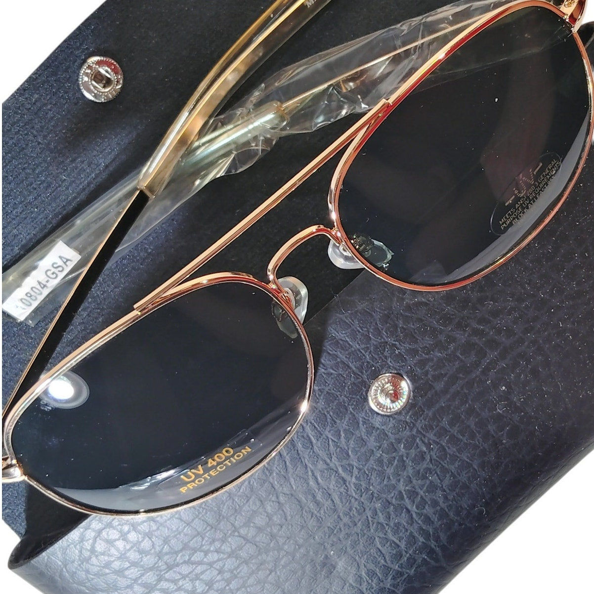Vintage Aviator Sunglasses – Gold Frame with Hard Case & Faux Leather Cover
