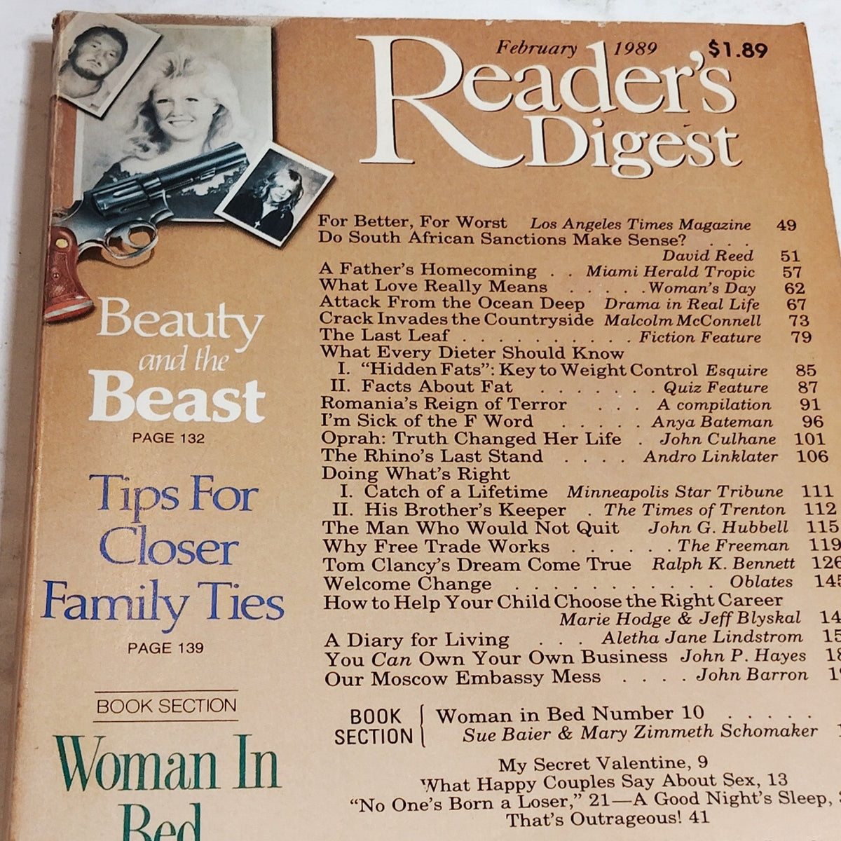 Reader's Digest February 1989 Magazine - Beauty and the Beast Vintage Issue