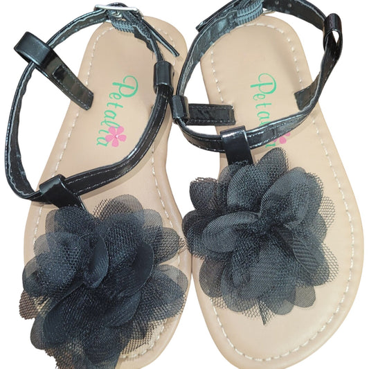 Petalia Toddler Girls' Sandals, 9,  Black Patent - Black Mesh Flower Sandal