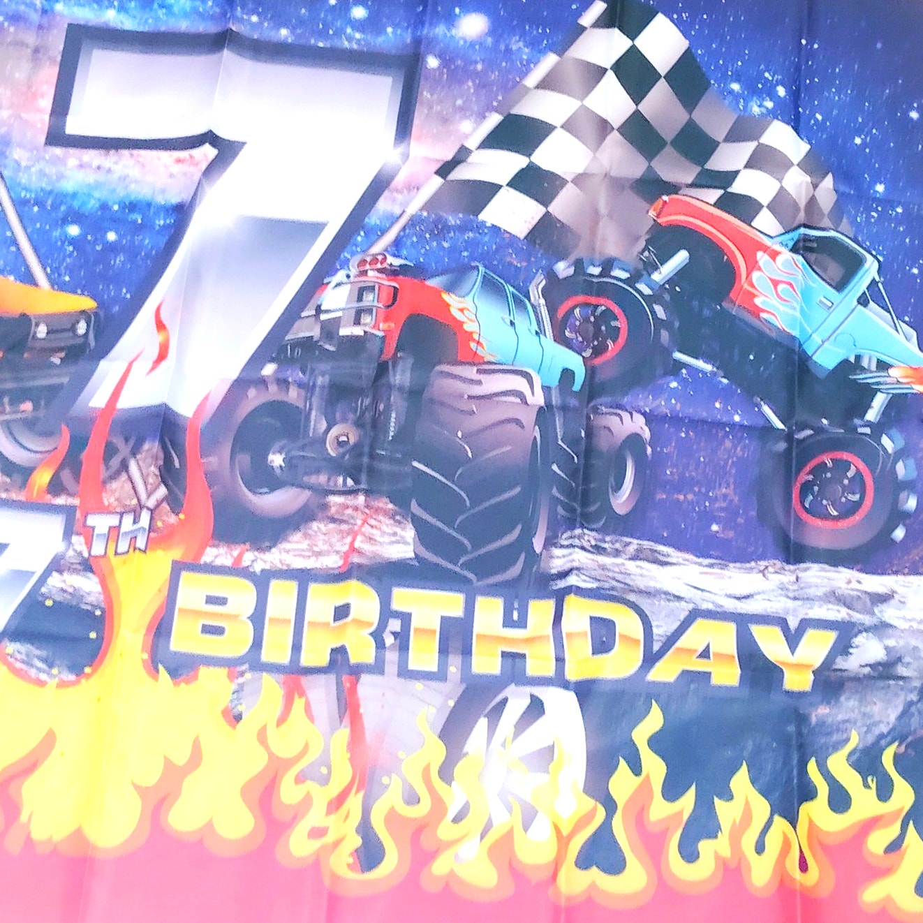 7th Birthday Monster Truck Banner 3×5 ft Racing Party Photo Background