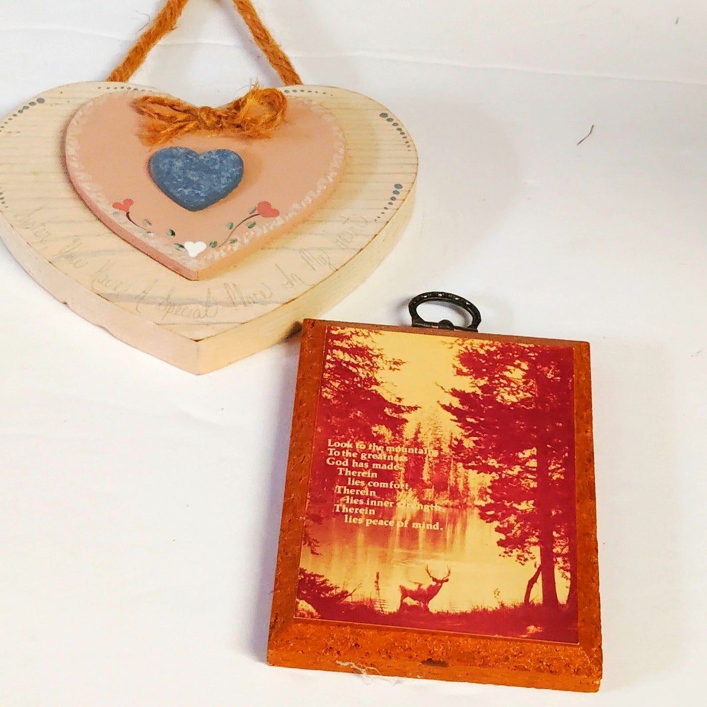 Lot 2 VTG Rustic Wall Plaques Kmart Elk Nature Print + Country Heart Sister