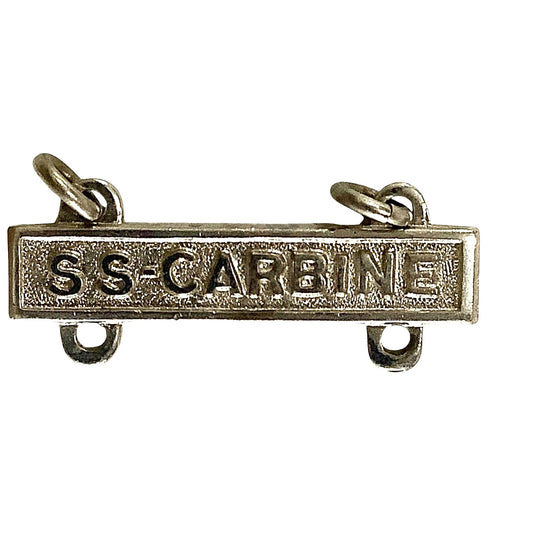 Military Qualification Bar, SS-Carbine, Silver Text and Background, 1/2"H x 1"W