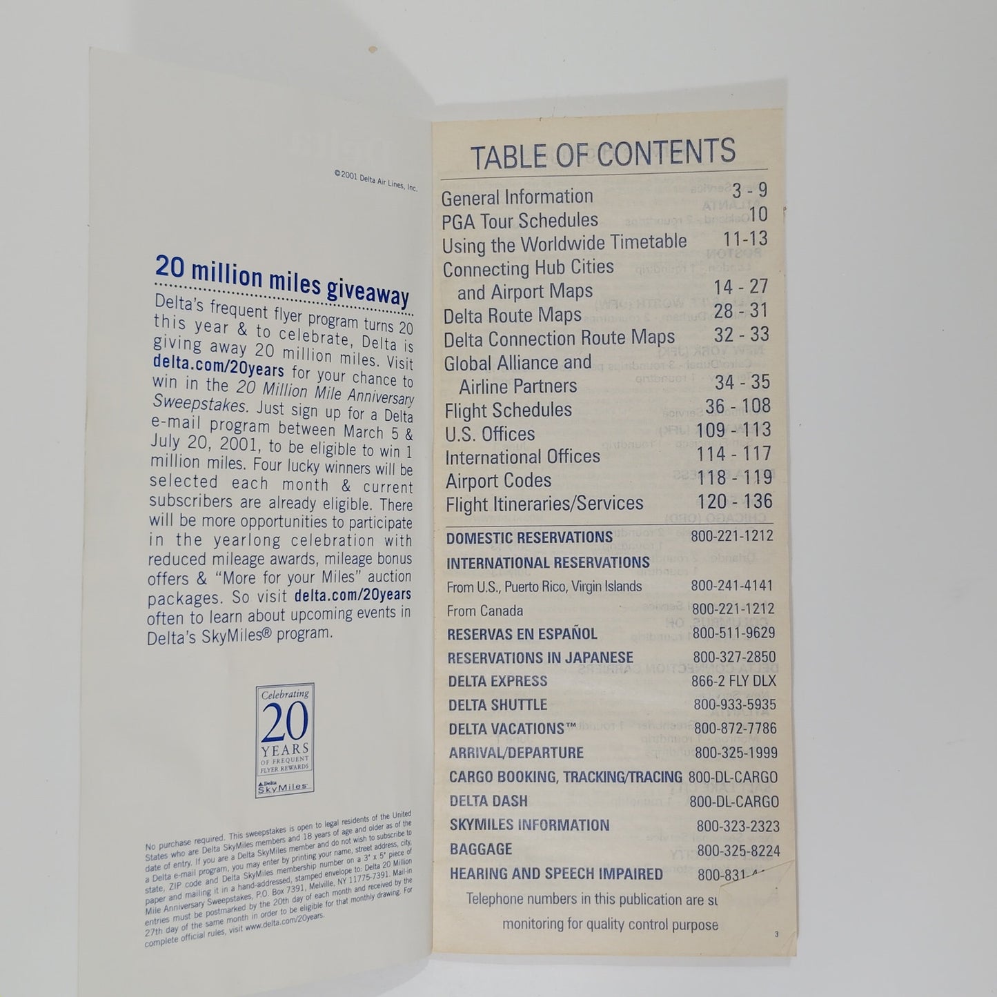 Delta Air Lines Worldwide Timetable 6/1/2001 – King Tut Cover, 137 Pgs, Ephemera