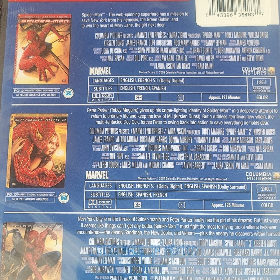 Spider-Man: The Motion Picture Trilogy (DVD 3-Movie Set) Tobey Maguire Superhero