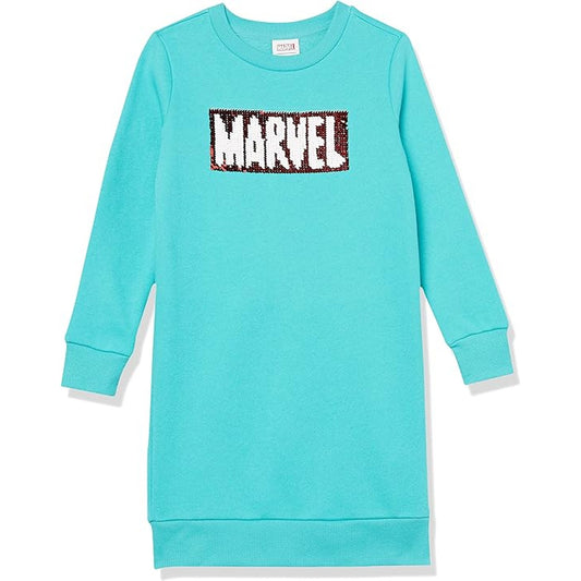 Spotted Zebra Marvel Girls' French Terry Long-Sleeve Dress Size Medium (8Y)