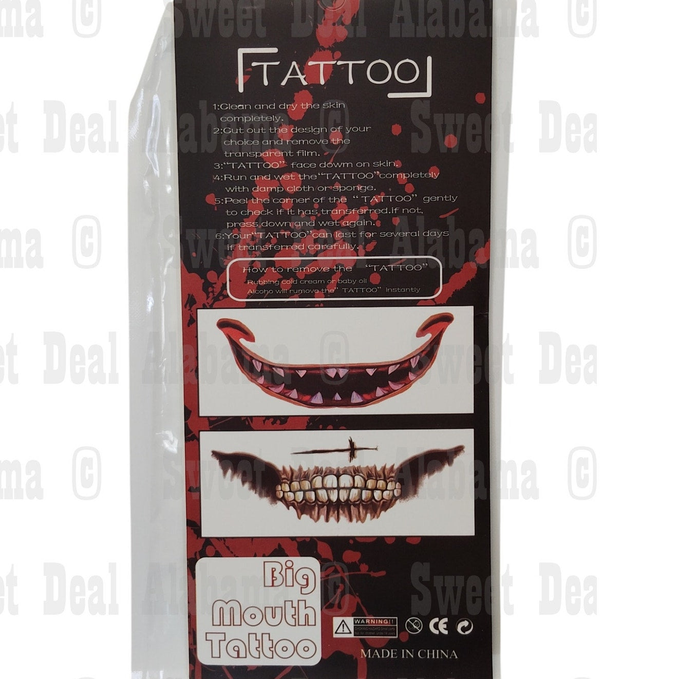Halloween Realistic Big Mouth Tattoos, 12 Sheets, Waterproof, Punk Style