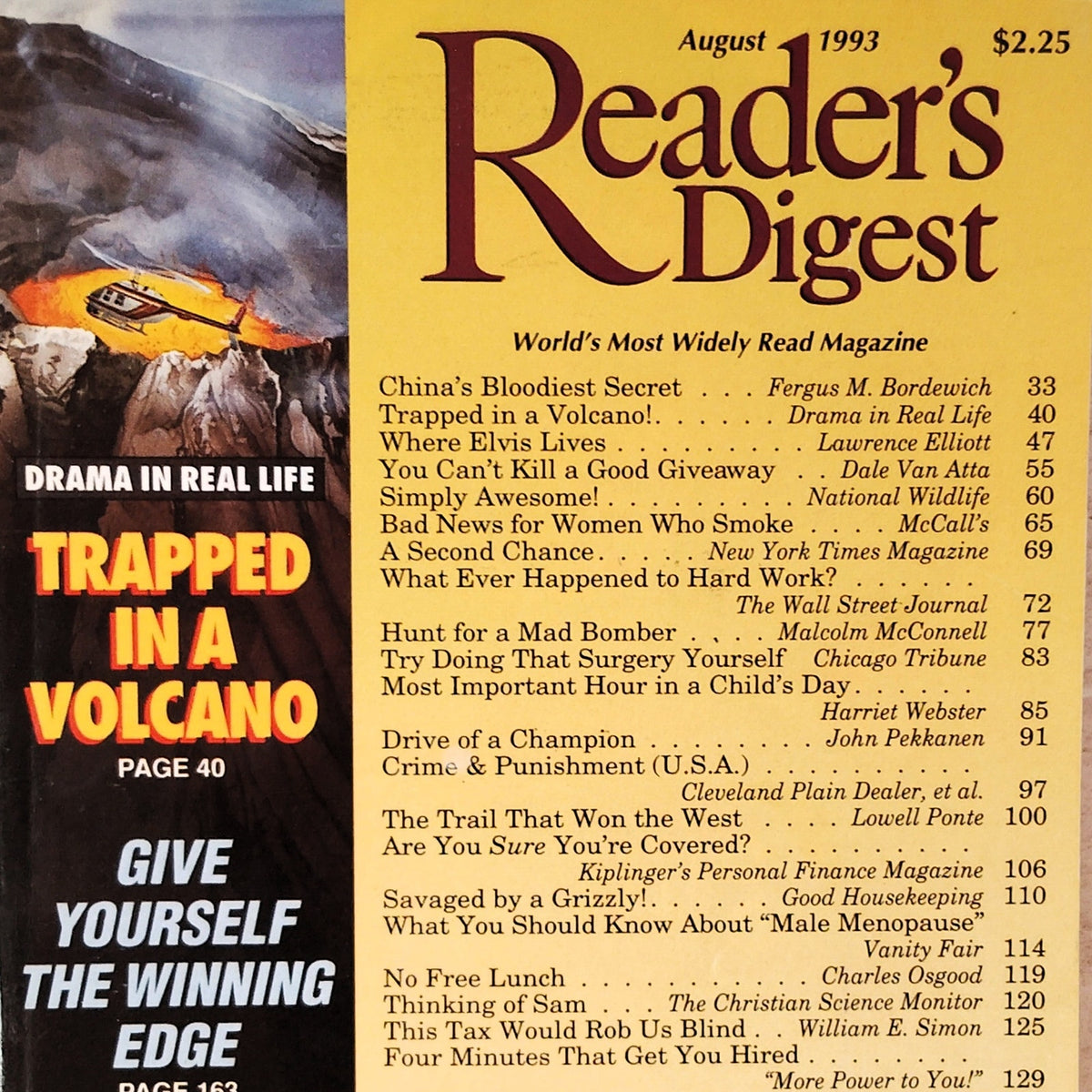 Reader's Digest August 1993 Magazine, Where Elvis Lives, Trapped in a Volcano