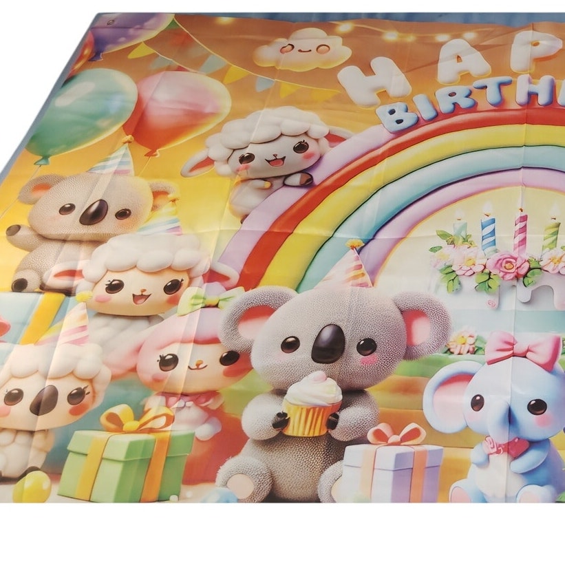 BlissYard Rainbow Birthday Backdrop 73x43 in Cute Animal Party Banner Polyester