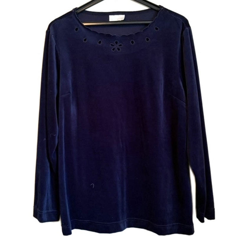 Blair Navy 2-Piece Long Sleeve Top & Pants Set Size L Embroidered Lounge