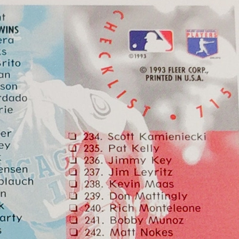 Checklist 131-261, #715, 1994 Fleer Major League Baseball Checklist Card
