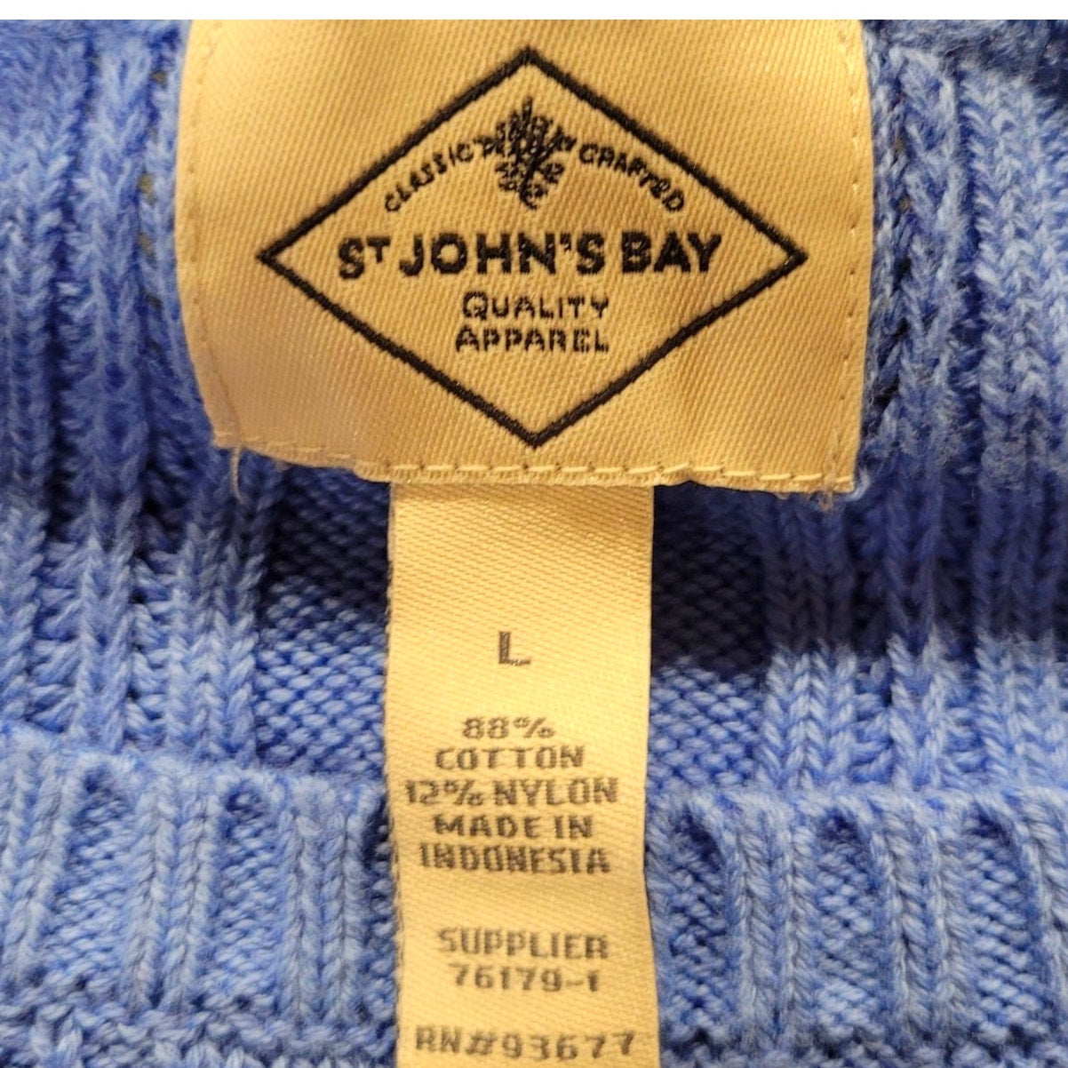 St. John's Bay Women's Crew Neck Long Sleeve Pullover Sweater, Blue, L (12-14)