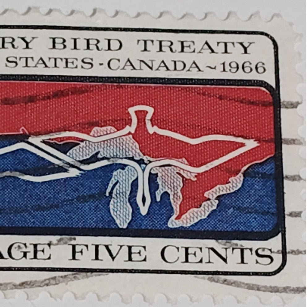 1966 Scott #1306 – 5¢ Migratory Bird Treaty / US–Canada – Canceled