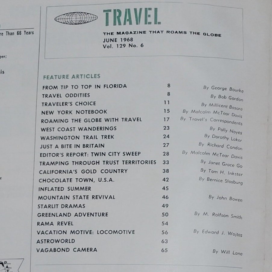 Vintage Travel Magazine June 1968 - Washington Trail, Greenland, British Food Issue