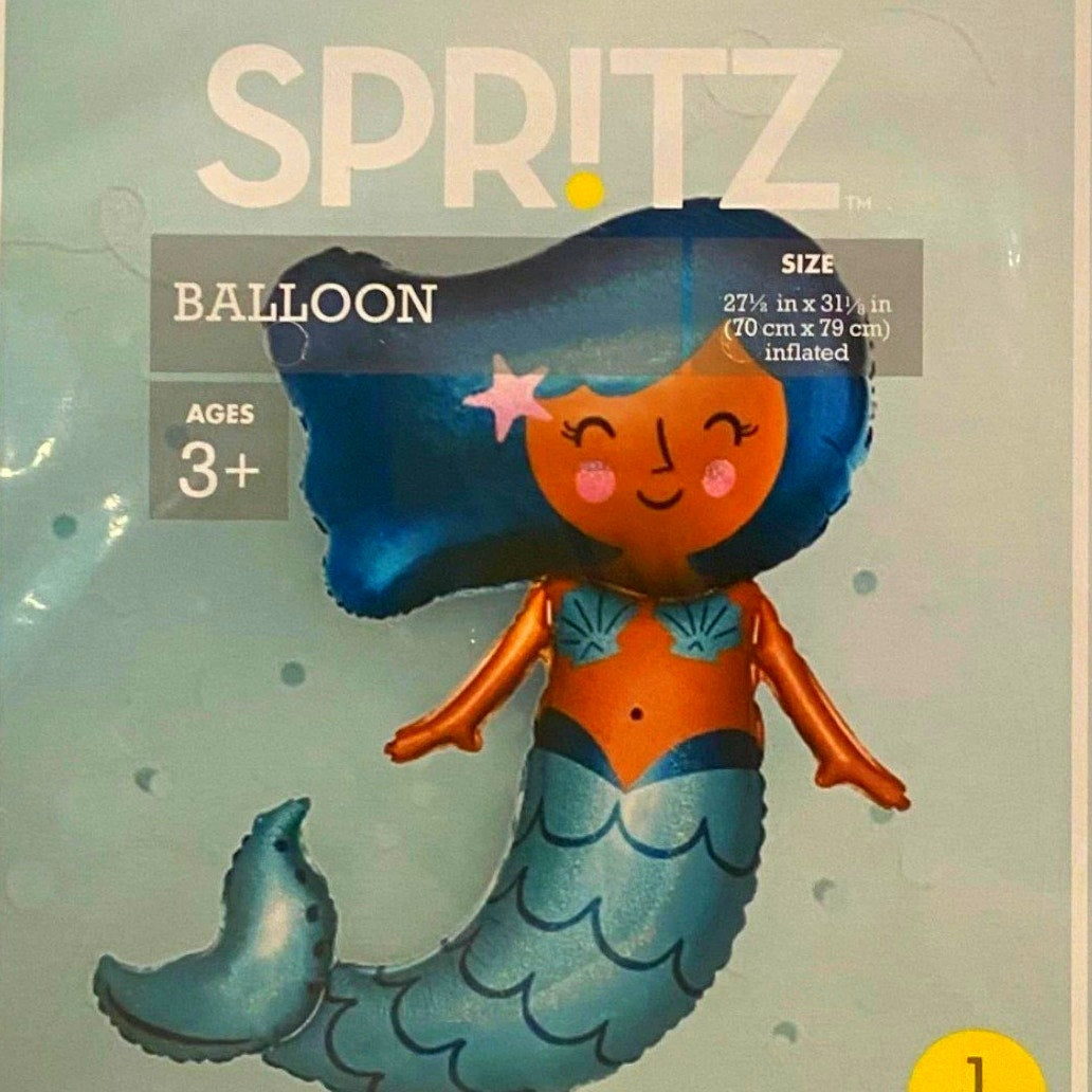 Under The Sea Mermaid Foil Balloon w/ Inflation Straw, 27-1/2" x 31" Inflated