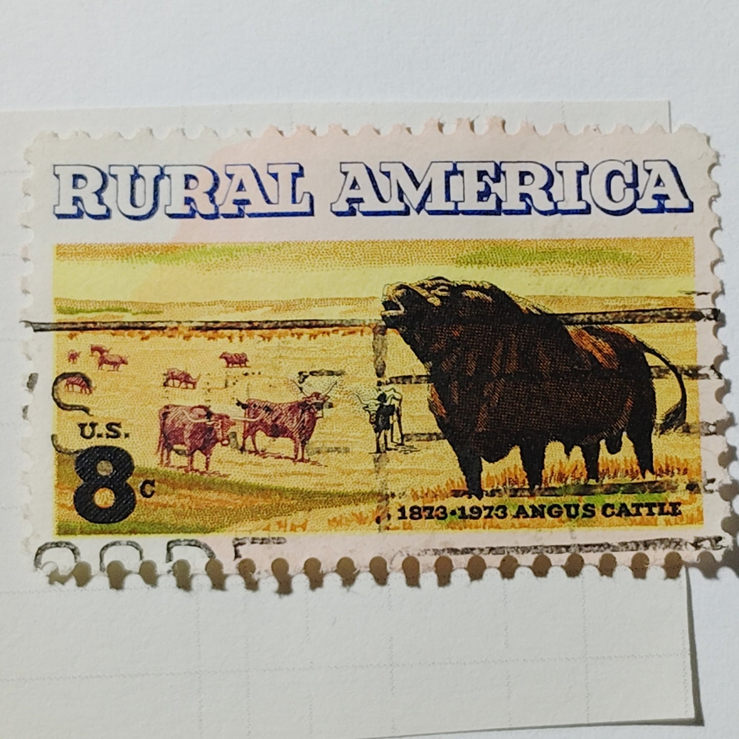 1973 US Postage Stamp Scott #1504 8c Rural America Angus Cattle Used Canceled