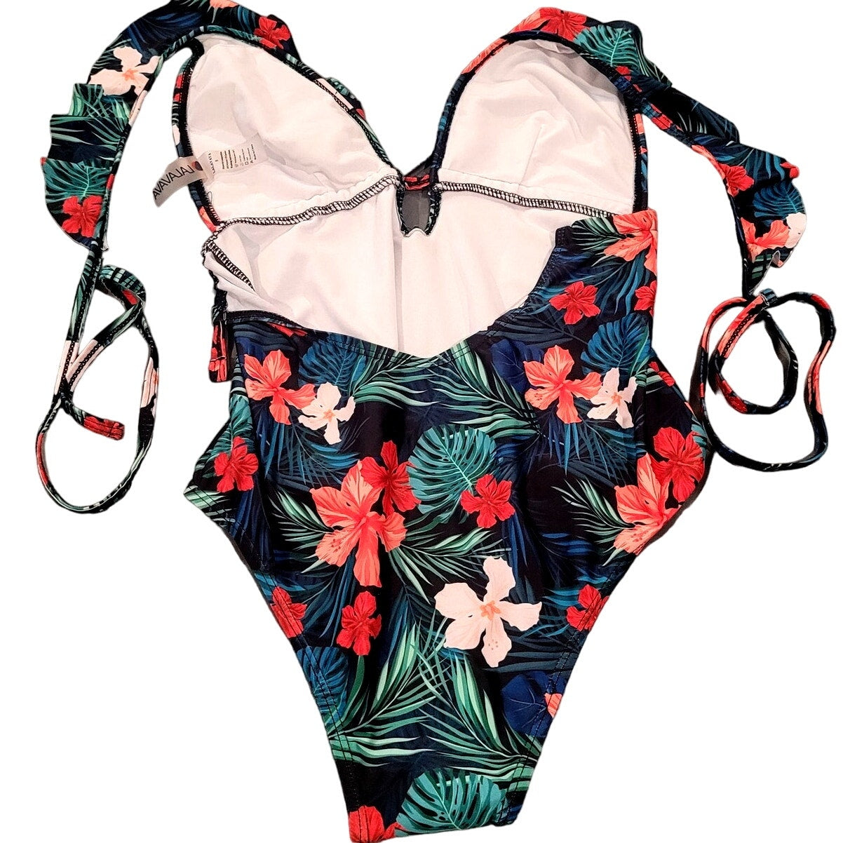 Lalavava One Piece Swimsuit Deep V-Neck Bathing Suit Padded Tropical, SM (4)