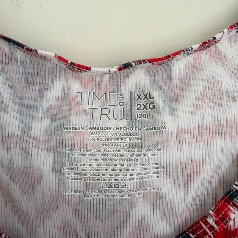 Time and Tru Women's Ikat Print Sleeveless Tank Top XXL Red Black White