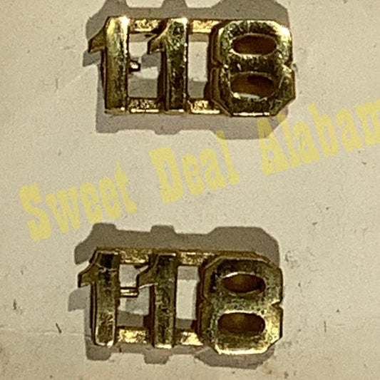 Early 1900s Brass C-Clasp Number "118" Collar Device 3/8"H Hat / Lapel Pins Set